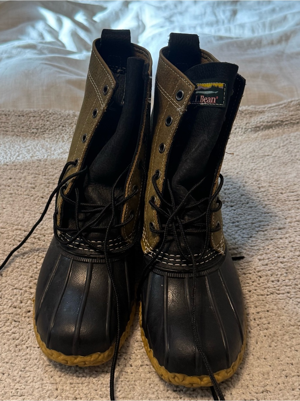 L.L. Bean Black and Olive Duck Boots 7 Wide